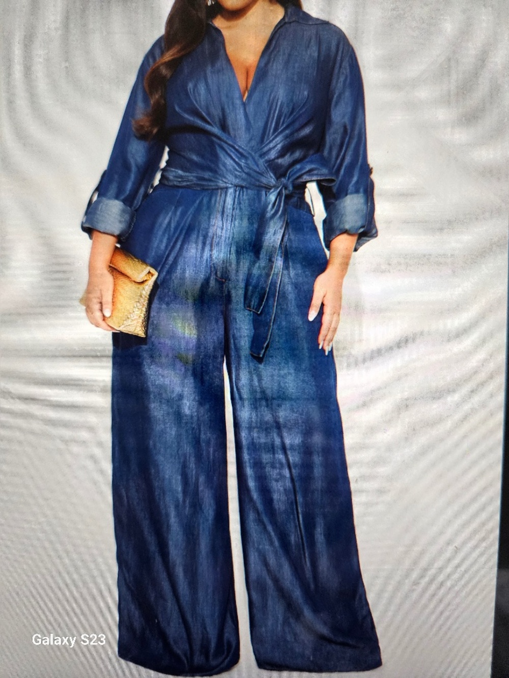 Fashion Nova Ophelia Waist Tie Wide Leg Jumpsuit - Dark Wash
